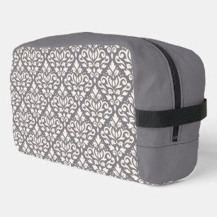Scroll Damask Muster Creme auf Grau Waschbeutel