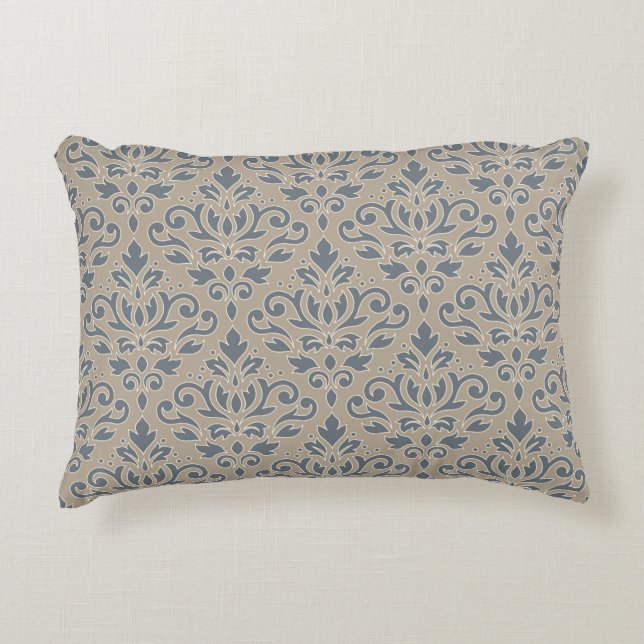 Scroll Damask Muster Creme Line Blue Sand Dekokissen (Vorderseite)