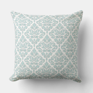 Scroll Damask Muster Gray Line Enck Egg Blue Wt Kissen