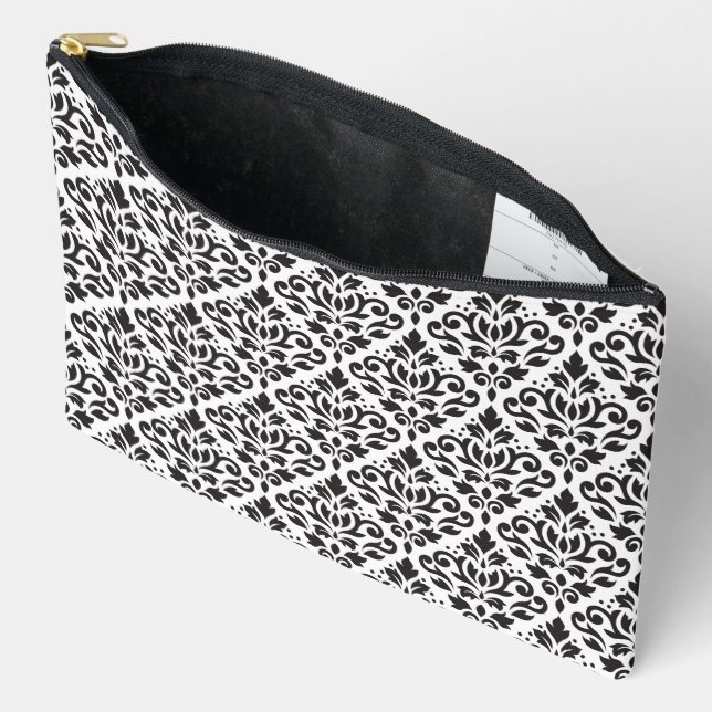 Scroll Damask Muster Schwarz auf Weiß Zubehörtasche (Offen)