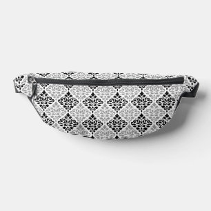 Scroll Damask Muster Schwarz Grau Weiß Bauchtasche