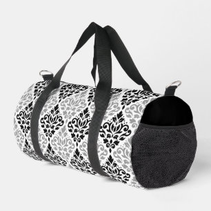 Scroll Damask Muster Schwarz Grau Weiß Duffle Bag