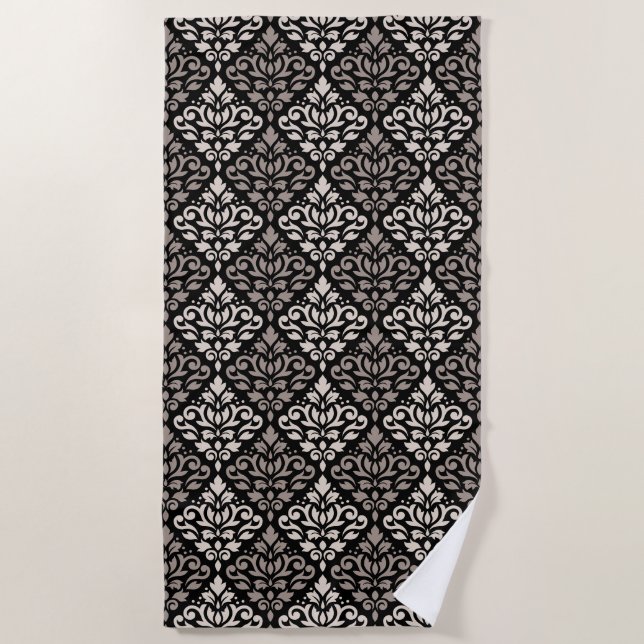 Scroll Damask Muster Taupe Black Strandtuch (Vorderseite)