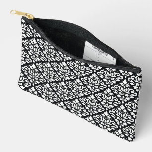 Scroll Damask Muster Weiß auf Schwarz Zubehörtasche