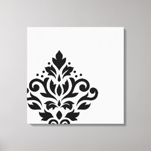 Scroll Damask Off-Set I Black on White Leinwanddruck
