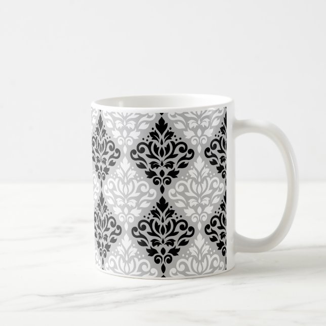 Scroll Damask Ptn B&W auf Grau Kaffeetasse (Rechts)