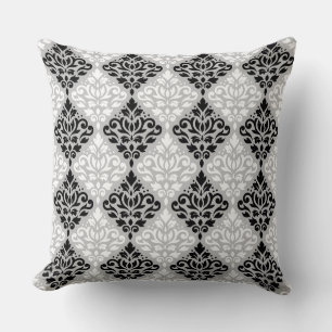 Scroll Damask Ptn B&W auf Grau Kissen