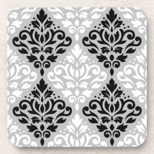 Scroll Damask Ptn B&W auf Grau Untersetzer