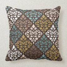 Scroll Damask Rpt Ptn Teals Browns Gold Crm White