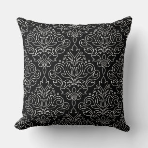 Scroll Damask Weiß auf Schwarz Linie großes Muster Kissen