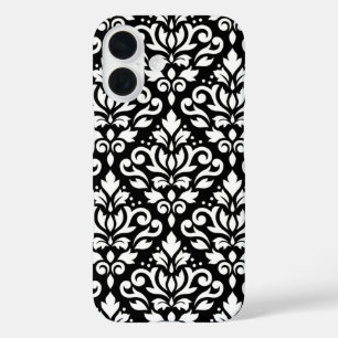 Scroll Damask White auf Schwarz Groß Muster iPhone 16 Hülle
