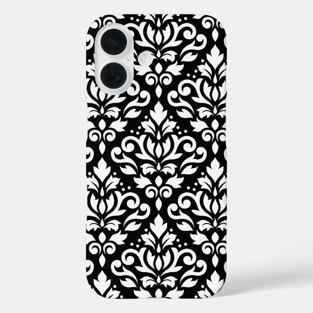Scroll Damask White auf Schwarz Groß Muster iPhone 16 Hülle (Rückseite)