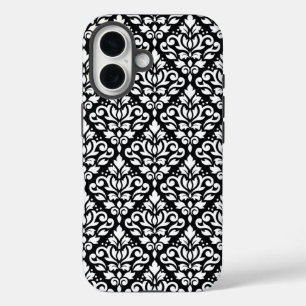 Scroll Damask White auf schwarzem Muster iPhone 16 Hülle