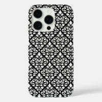 Scroll Damask White auf schwarzem Muster