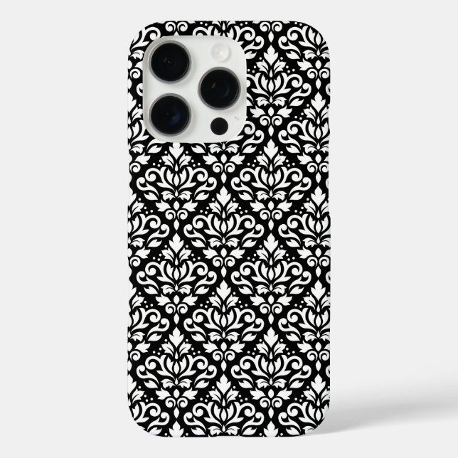 Scroll Damask White auf schwarzem Muster iPhone 16 Pro Hülle (Rückseite)
