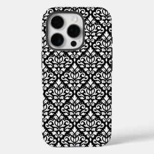 Scroll Damask White auf schwarzem Muster iPhone 16 Pro Hülle