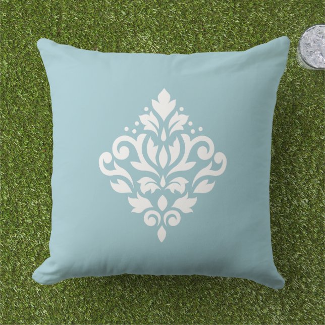 Scroll Damask White on Blue Kissen (Gras)