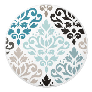 Scroll Damask XLg Muster Teals Browns White Keramikknauf