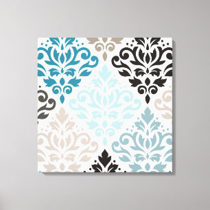 Scroll Damask XLg Muster Teals Browns White Leinwanddruck