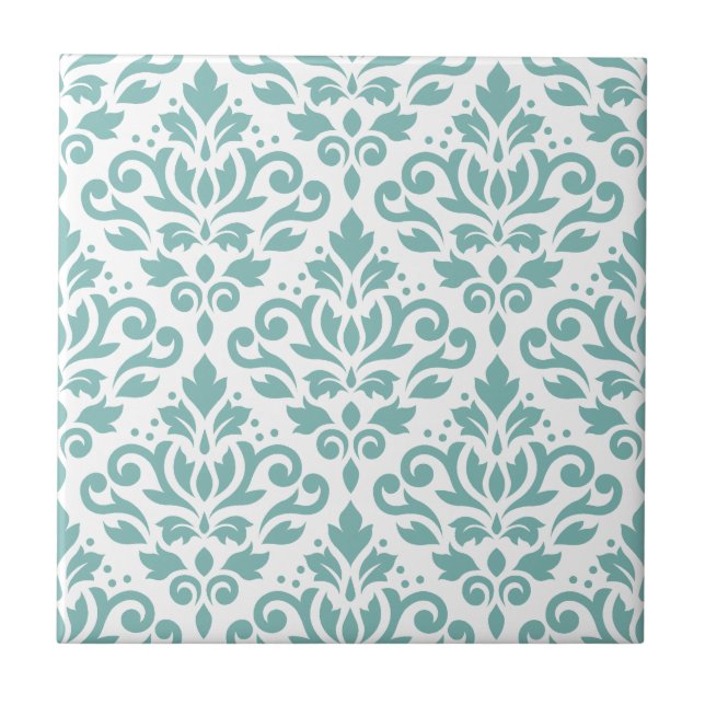Scroll Damast Teal Muster Fliese (Vorderseite)