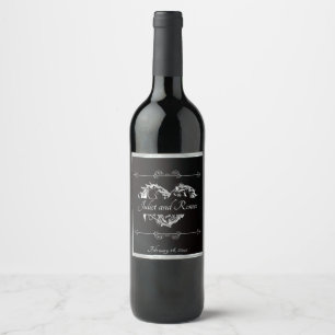Scroll Heart Monogramm - Schwarz Weinetikett