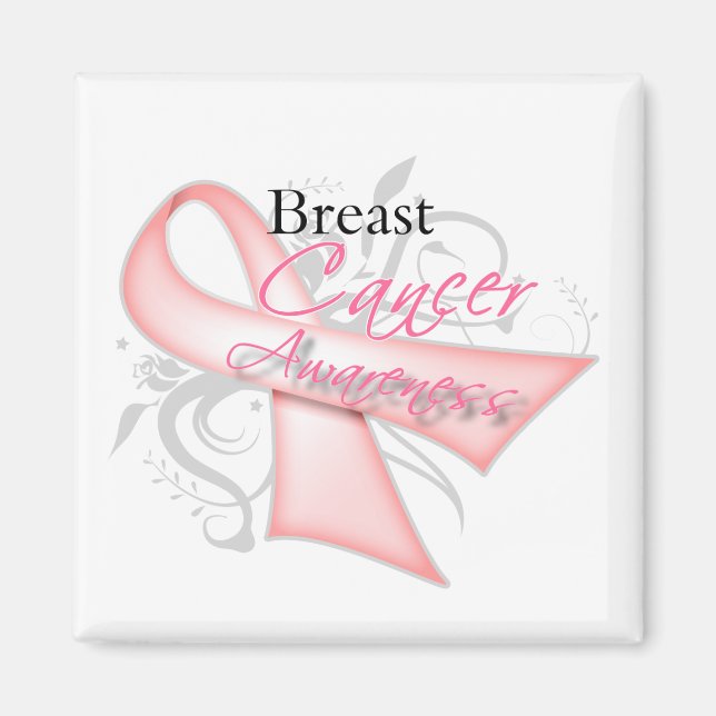 Scroll Pink Ribbon v2 Brustkrebs-Bewusstsein Magnet (Vorne)