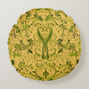 Scroll Work, Spring Green Round Throw Kissen