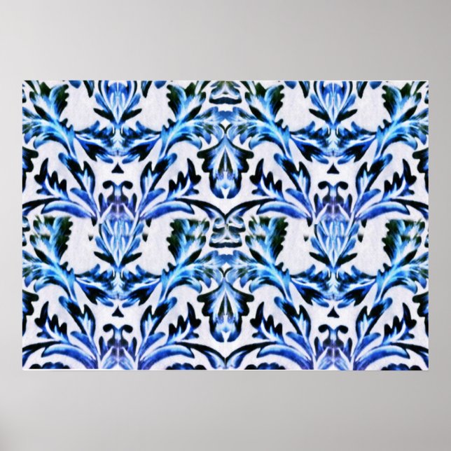 Scrolled Leaf Blue Poster (Vorne)