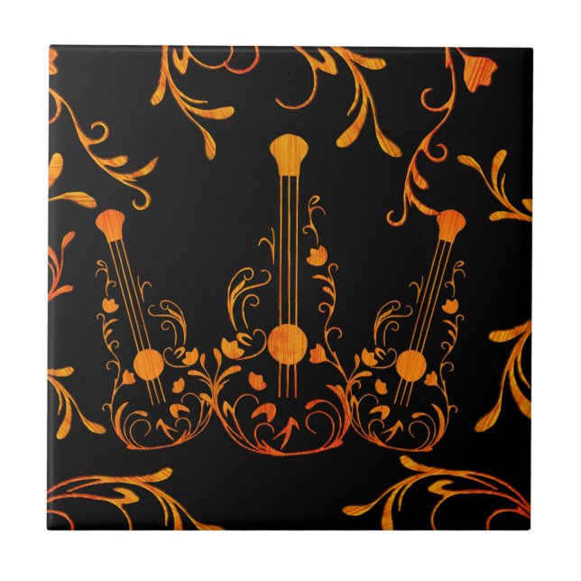 Scrolled Wood Guitar Fliese (Vorderseite)