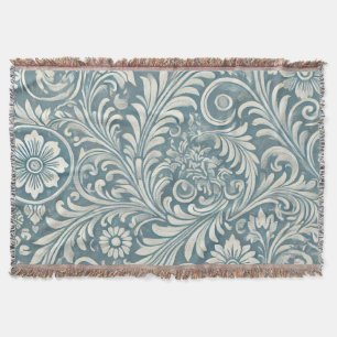 Scrolling Damask Pattern in Soft Blue und Ivory Decke