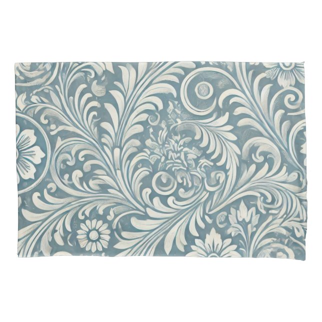 Scrolling Damask Pattern in Soft Blue und Ivory Kissenbezug (Vorderseite)