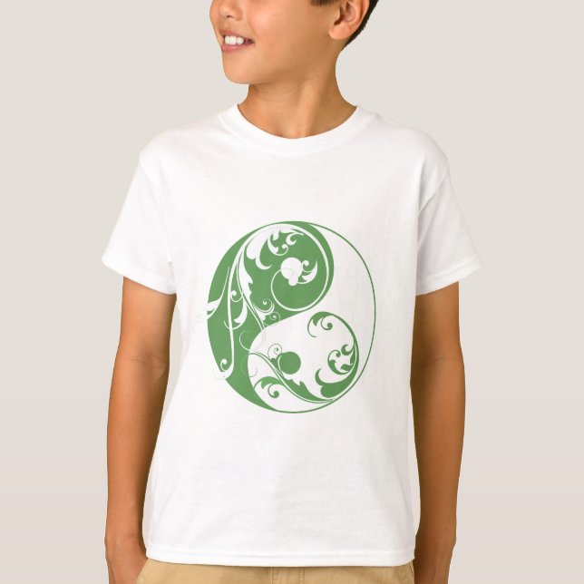 Scrolling Yin & Yang (grün) T-Shirt (Vorderseite)