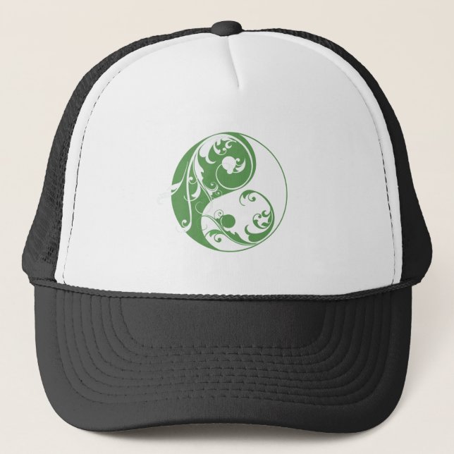 Scrolling Yin & Yang (grün) Truckerkappe (Vorderseite)