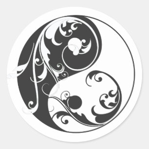 Scrolling Yin & Yang (schwarz) Runder Aufkleber