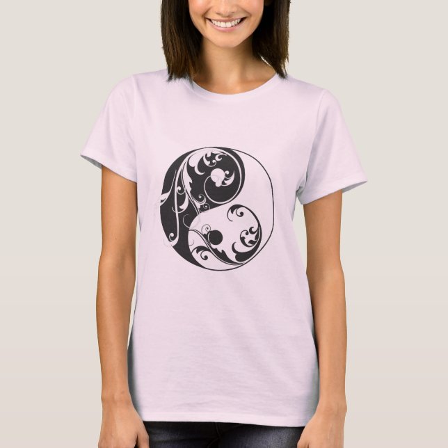 Scrolling Yin & Yang (schwarz) T-Shirt (Vorderseite)