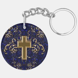 Scrolls et Porte - clé croisé, Bleu et Or