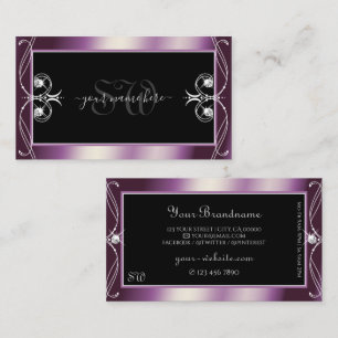 Scrollwork Black Lila Sparky Diamonds Monogram Visitenkarte