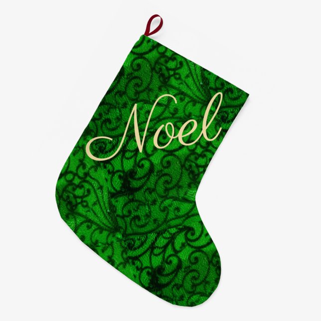 Scrollwork Green Christmas Strumpf Großer Weihnachtsstrumpf (Vorderansicht (hängend))