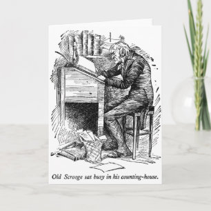 Scrooge at His Desk (with text) Feiertagskarte