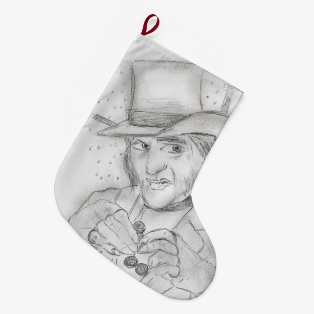 Scrooge in Schwarz und Weiß Großer Weihnachtsstrumpf (Vorderansicht (hängend))