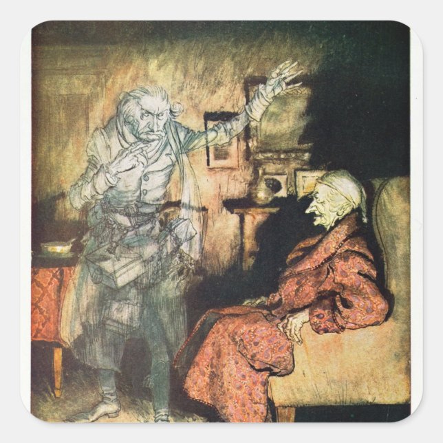 Scrooge und der Geist von Marley Quadratischer Aufkleber (Vorderseite)