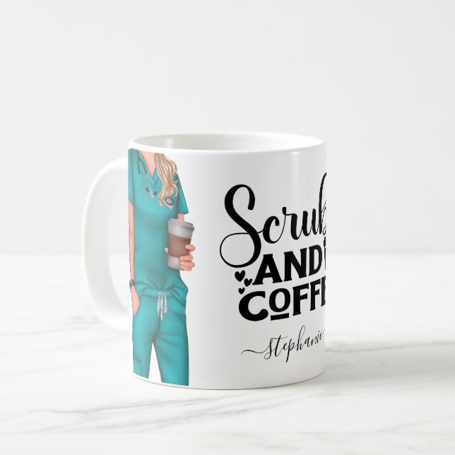 Scrubs und Coffee Nurse Personalisiert Coffee Tass Kaffeetasse (Vorderseite Links)