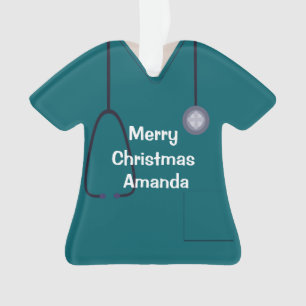Scrubs Uniform Nurse Aquamarines Shirt Weihnachten Ornament