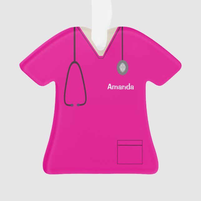 Scrubs Uniform Nurse Hot Pink Shirt Weihnachtsgebä Ornament (Vorderseite)