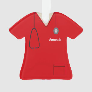 Scrubs Uniform Nurse Red Shirt Christmas Orn