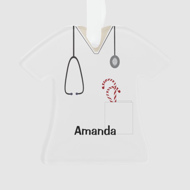 Scrubs Uniform Nurse White Christmas Candy Shirt Ornament (Vorderseite)