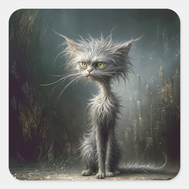 Scruffy Cat Quadratischer Aufkleber (Vorderseite)
