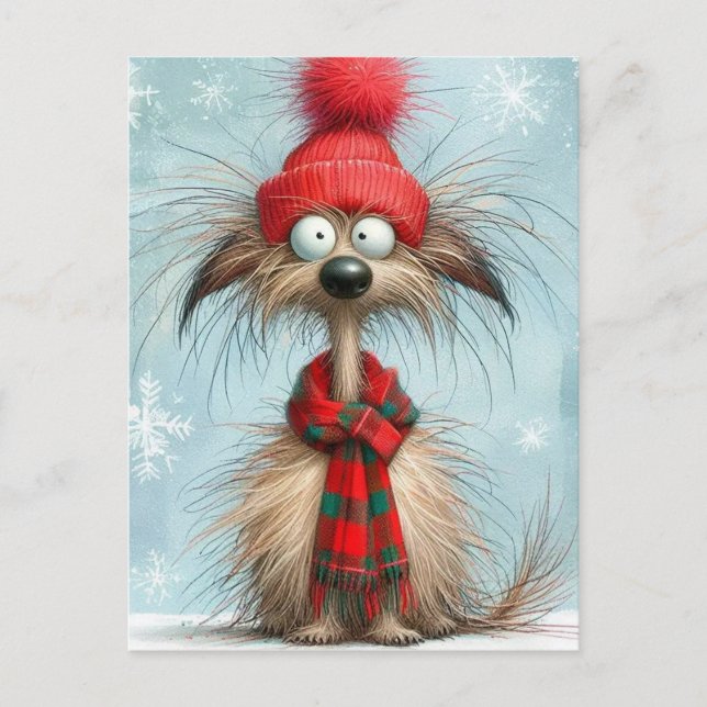 Scruffy Dog Christmas Feiertagspostkarte (Vorderseite)