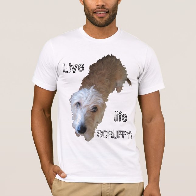 Scruffy Hund "Leben SKRUFFY!" Erwachsenenbasisches T-Shirt (Vorderseite)