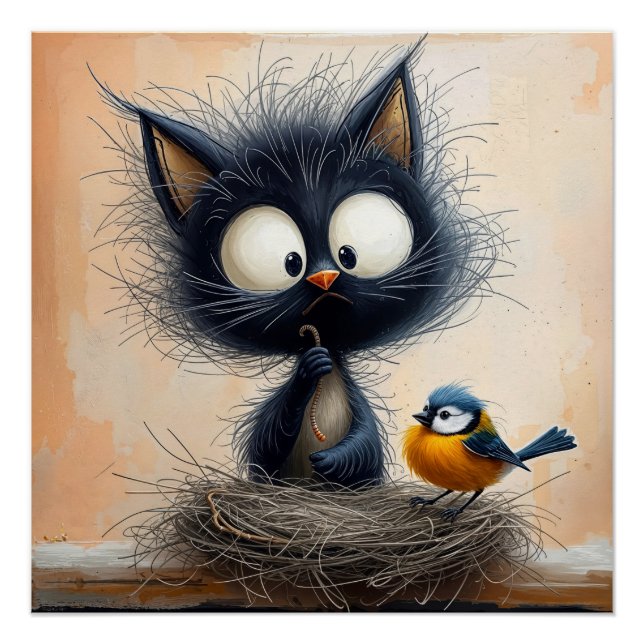 Scruffy mit Augen Katze, die einen Wurm für einen  Poster (Vorderseite)